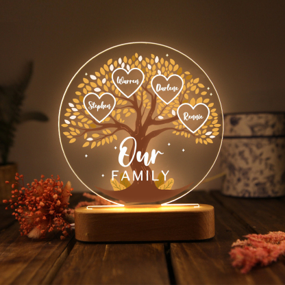 Lámpara de noche LED Árbol de la Vida 4 nombres y 1 texto personalizados-Jessemade ES