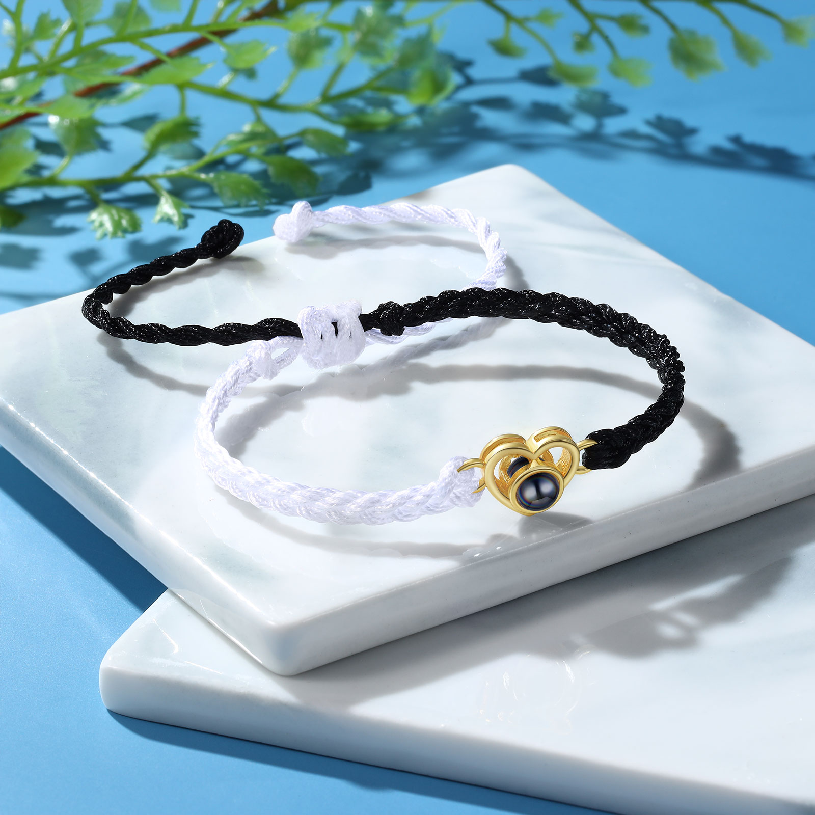 Pulsera de cuerda con proyección de foto en color con dije de corazón pulsera ajustable-Jessemade ES