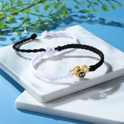 Pulsera de cuerda con proyección de foto en color con dije de corazón pulsera ajustable-Jessemade ES