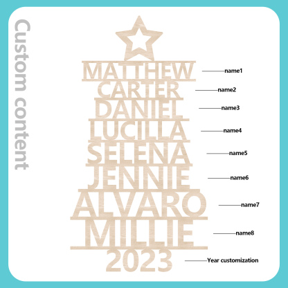 Navidad-Ornamento navideño de madera árbol de nombres con 8 nombres y año personalizados