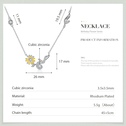 Collar de flor de abril margarita con nombre personalizado y piedra de nacimiento-Jessemade ES