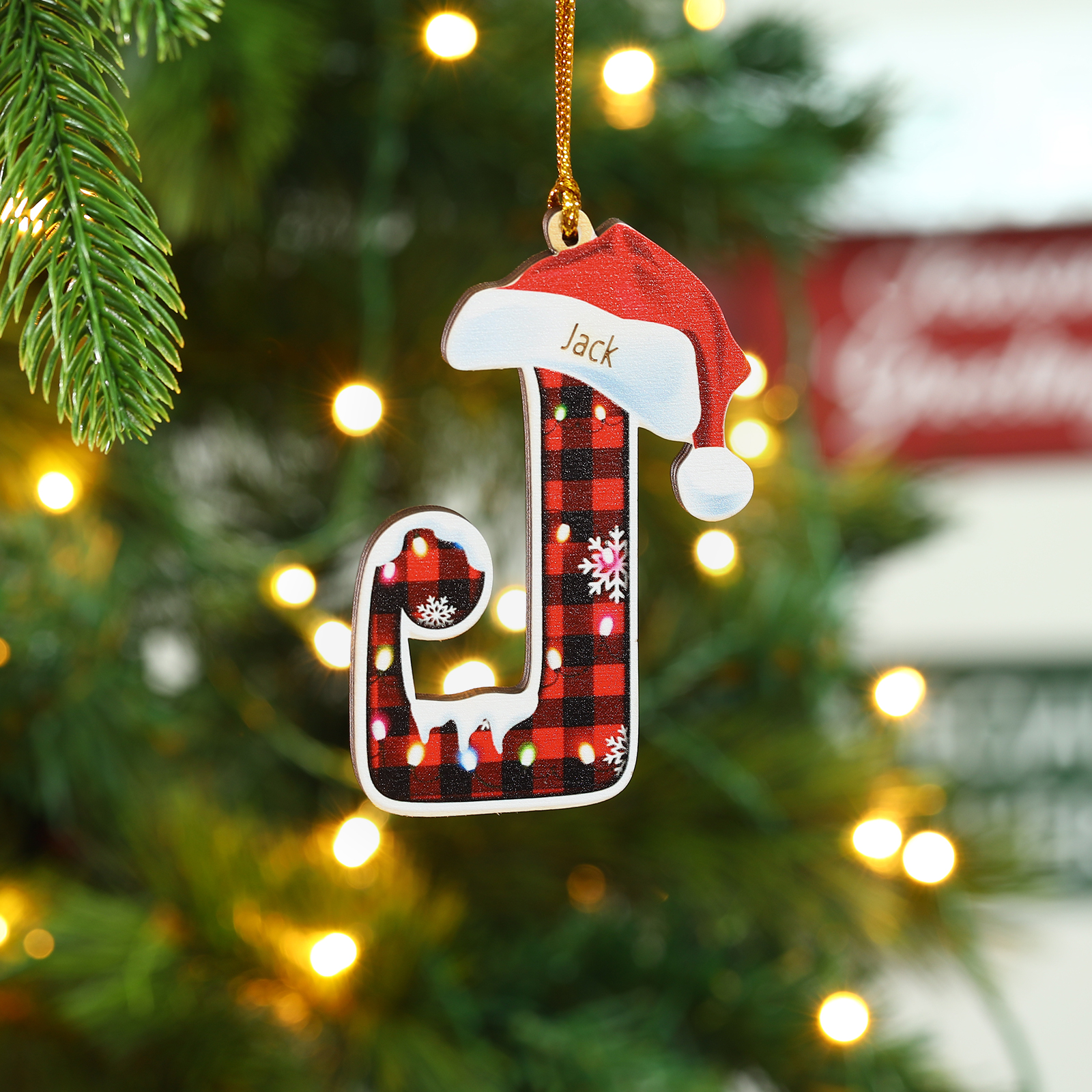 Navidad-Ornamentos Navideños de Madera Letra 1 Nombre Personalizado