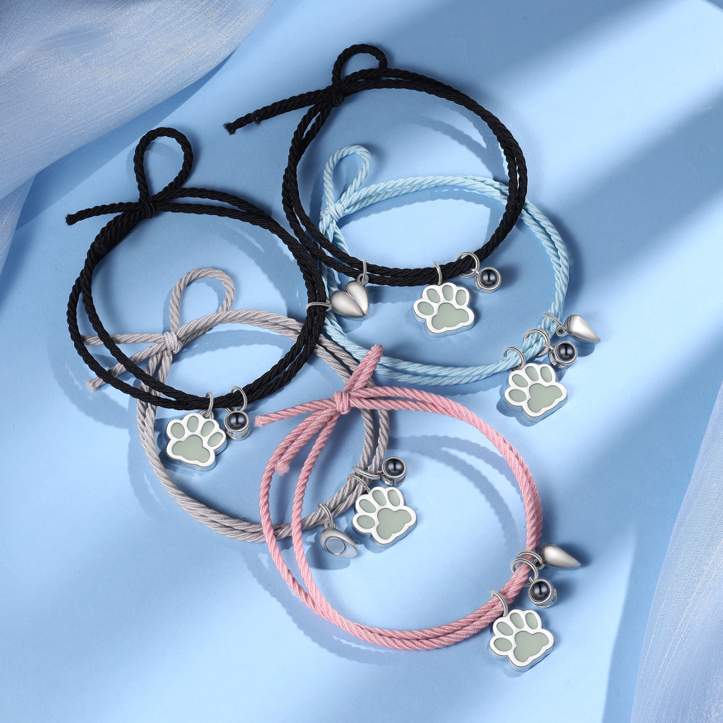 Pulsera para pareja de pata fluorescente con proyección de foto con dije de corazón magnético-Jessemade ES