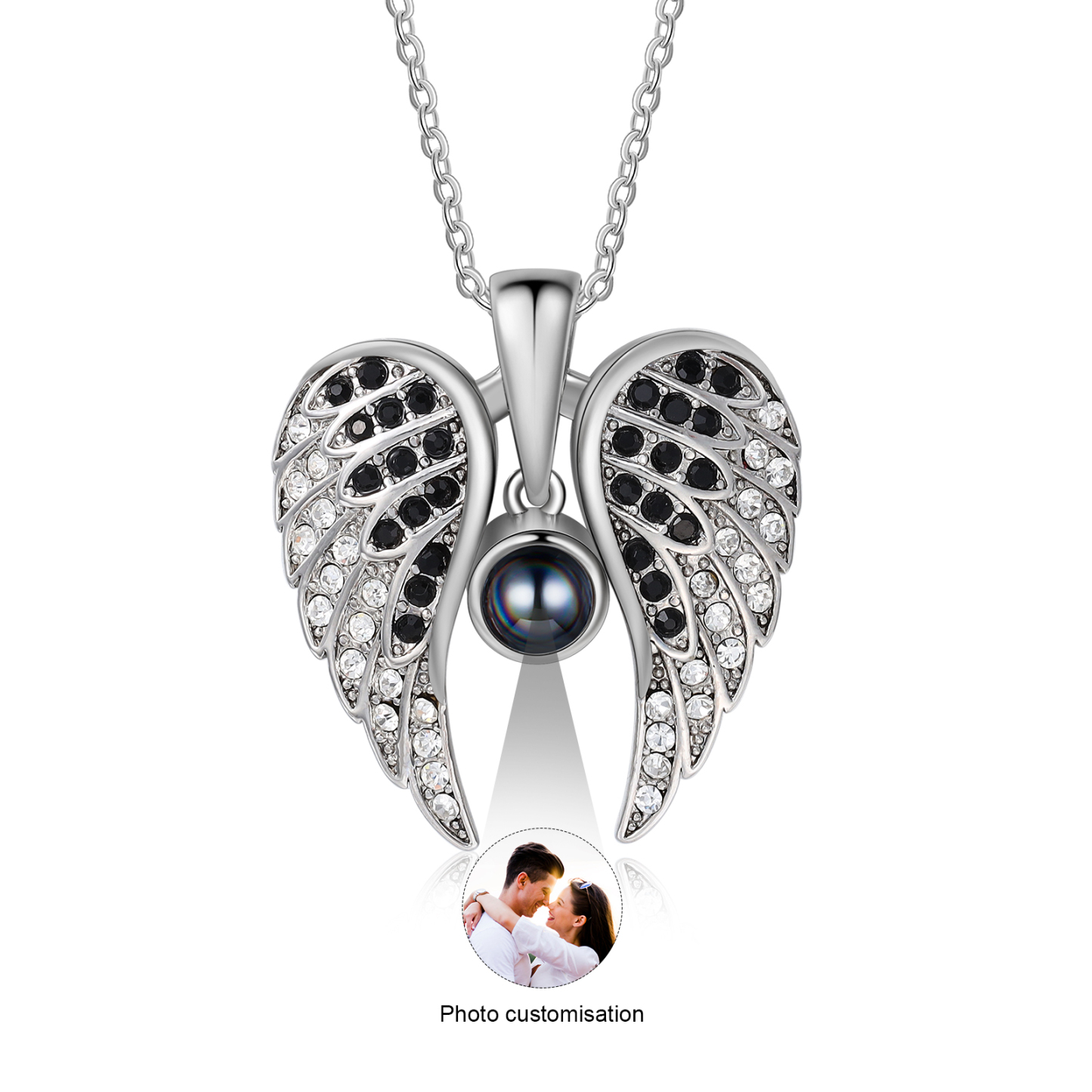 Collar de alas de ángel abiertas personalizado con 1 foto en proyección-Jessemade ES