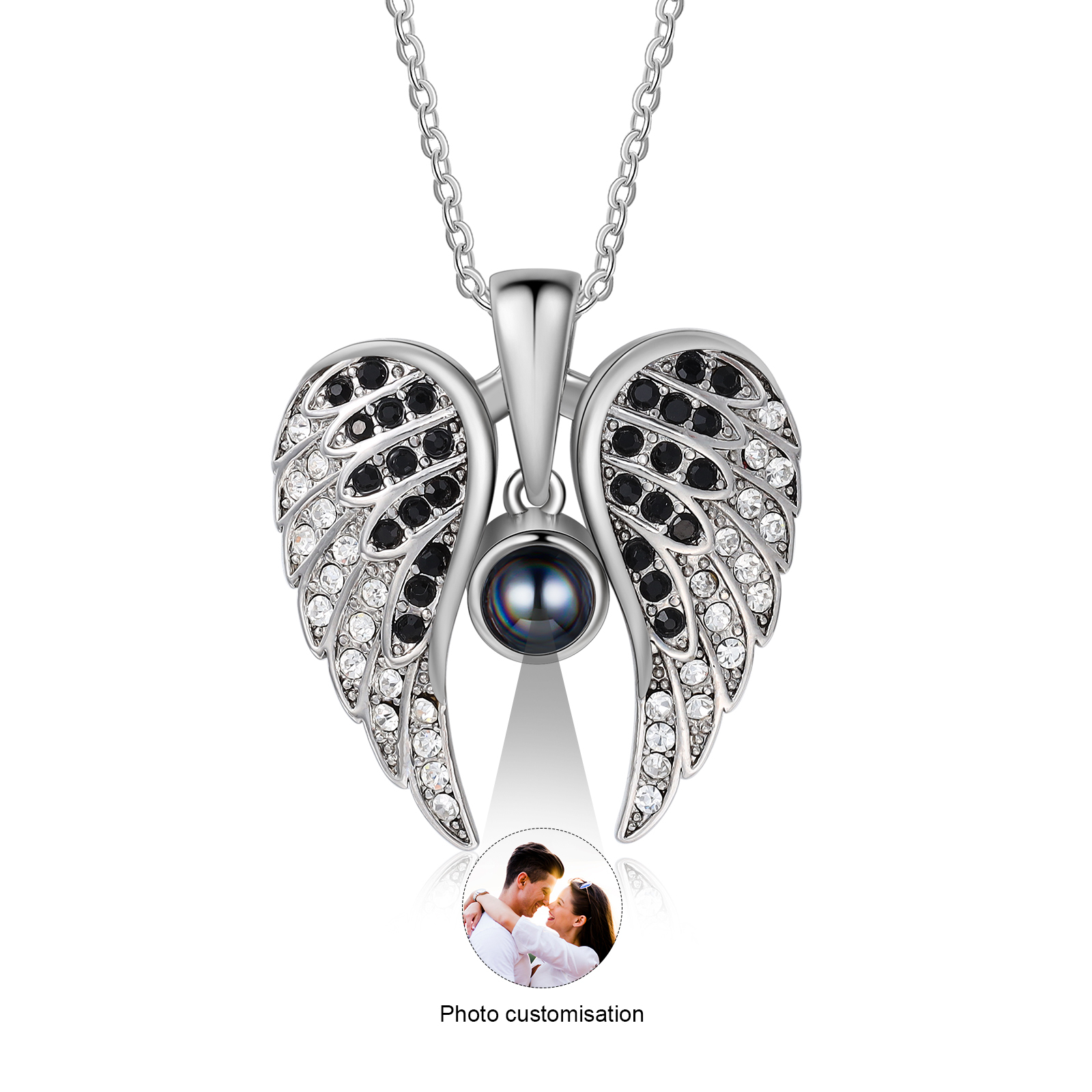 Collar de alas de ángel abiertas personalizado con 1 foto en proyección-Jessemade ES