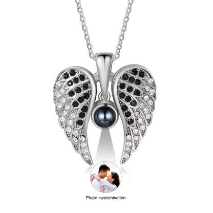Collar de alas de ángel abiertas personalizado con 1 foto en proyección-Jessemade ES