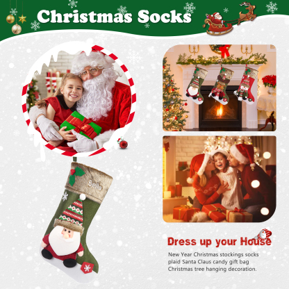 Adornos de medias navideñas con muñeco Bolsa de regalo 1 Nombre personalizado-Jessemade ES