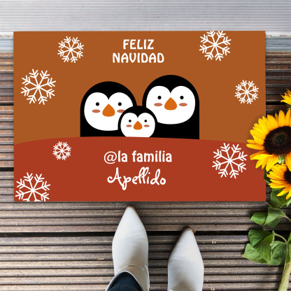 Navidad-felpudo/alfombra de entrada familia de pingüinos personalizado con apellido-Jessemade ES