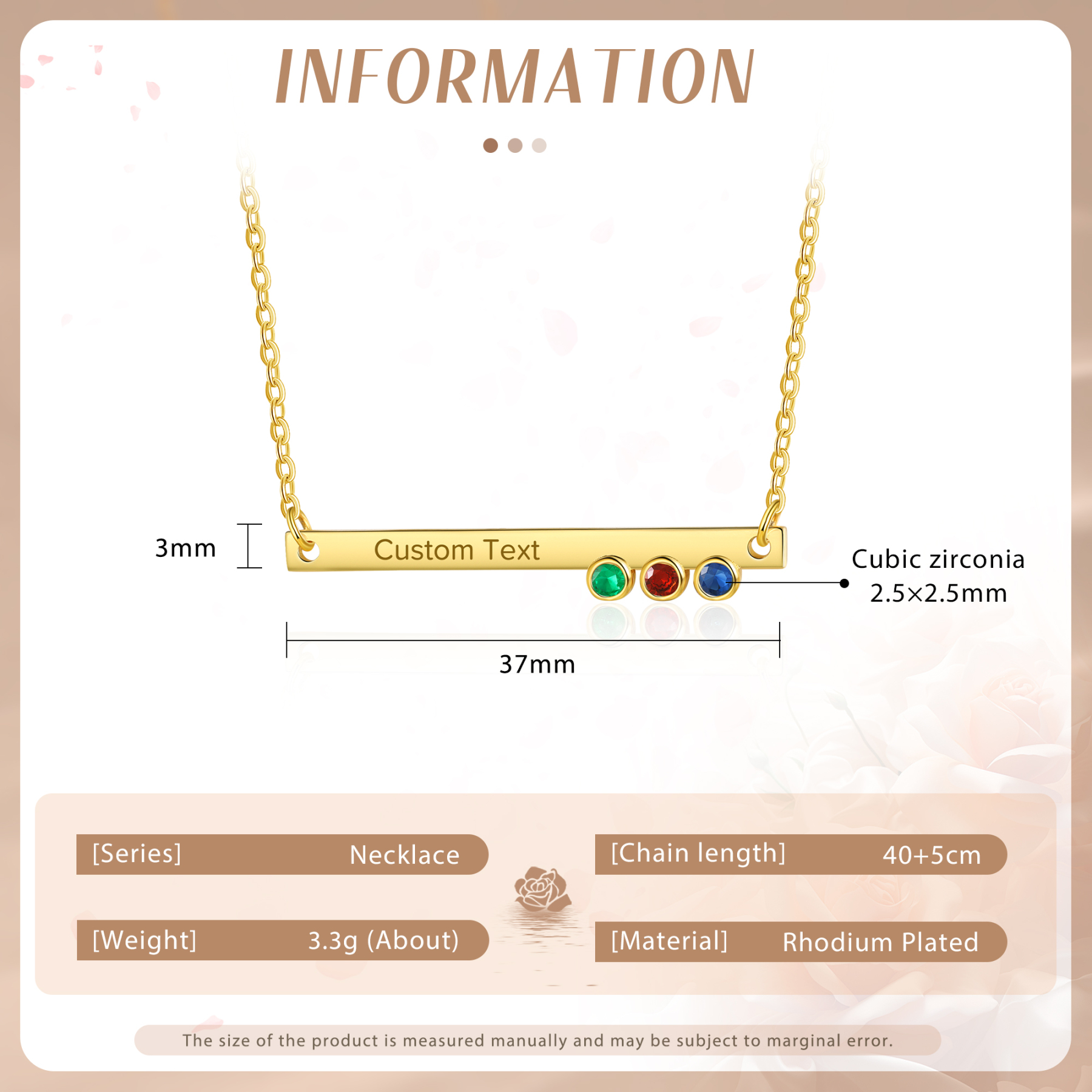 Collar con colgante de placa con 1-4 piedras de nacimiento personalizadas con texto-Jessemade ES