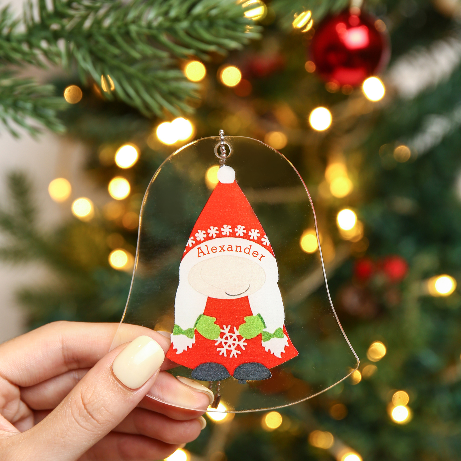 Navidad-Ornamento navideño de acrílico genios en forma de campanilla con 1 nombre personalizado