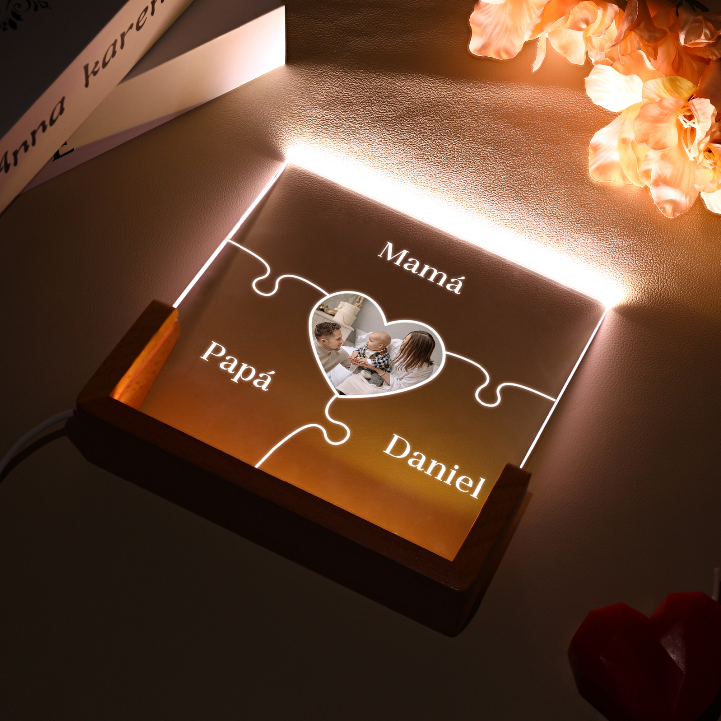 A mi mamá/abuela-Lámpara Personalizada con 2-7 Nombres y Foto "rompecabezas" 3D Ilusión Luz de Noche-Jessemade ES