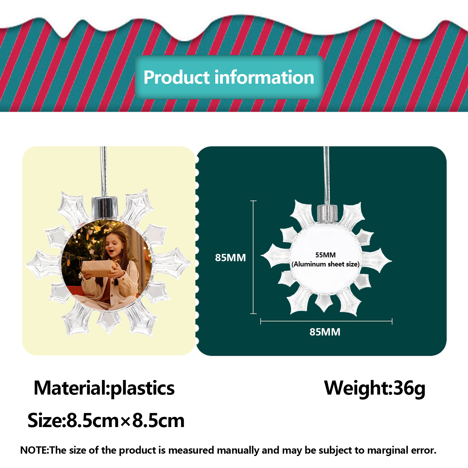 Navidad-Ornamento navideño copo de nieve con 1 foto personalizada adorno del árbol