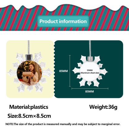 Navidad-Ornamento navideño copo de nieve con 1 foto personalizada adorno del árbol