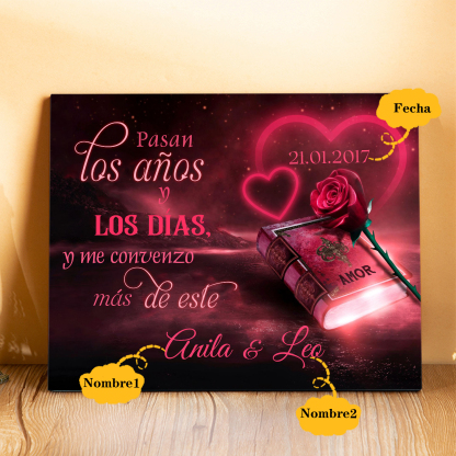 Lámina libro de amor marco de madera para pareja personalizado con 2 nombres y fecha-Jessemade ES