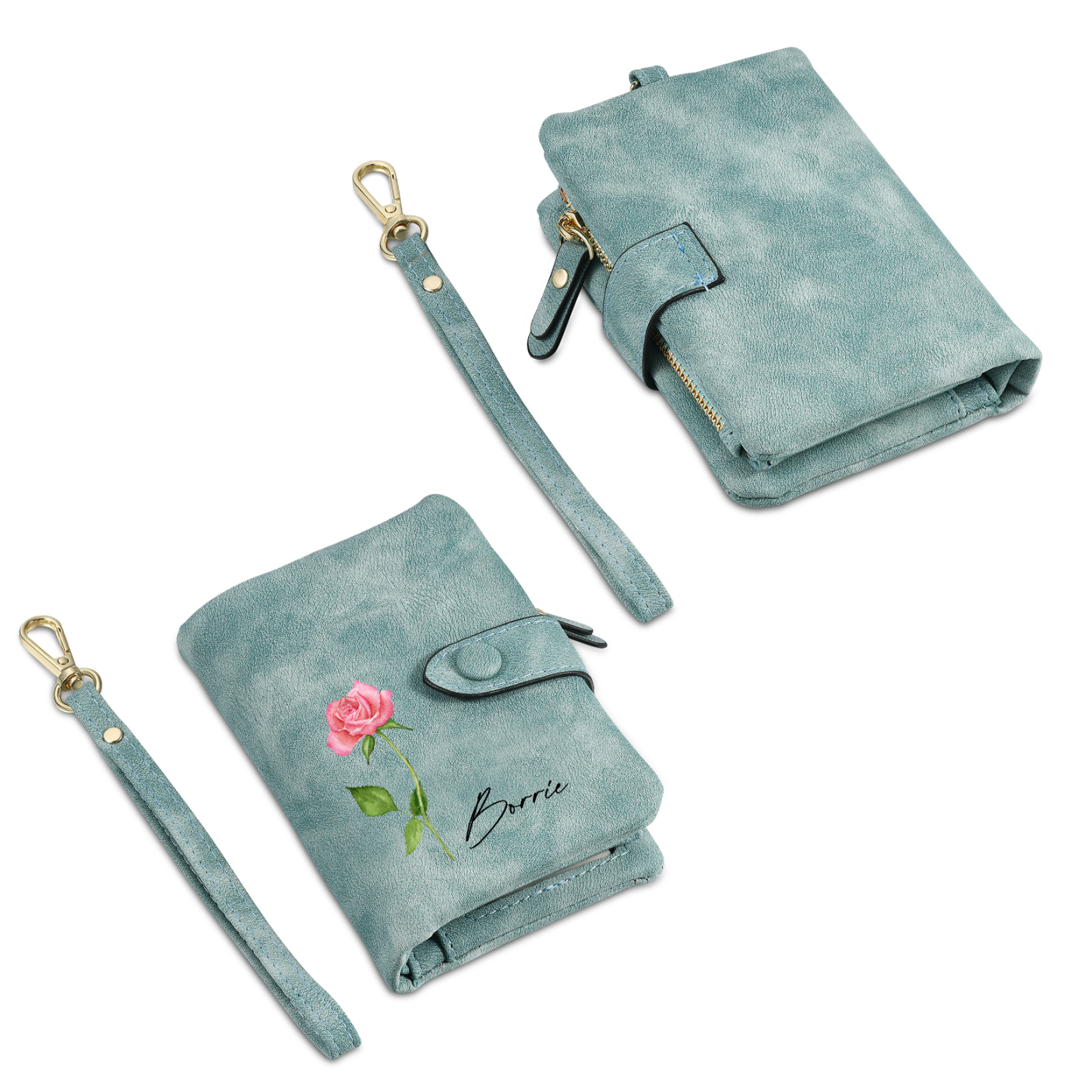 Cartera, billetera con 1 nombre y 1 flor de nacimiento personalizados monedero clásico para mujer