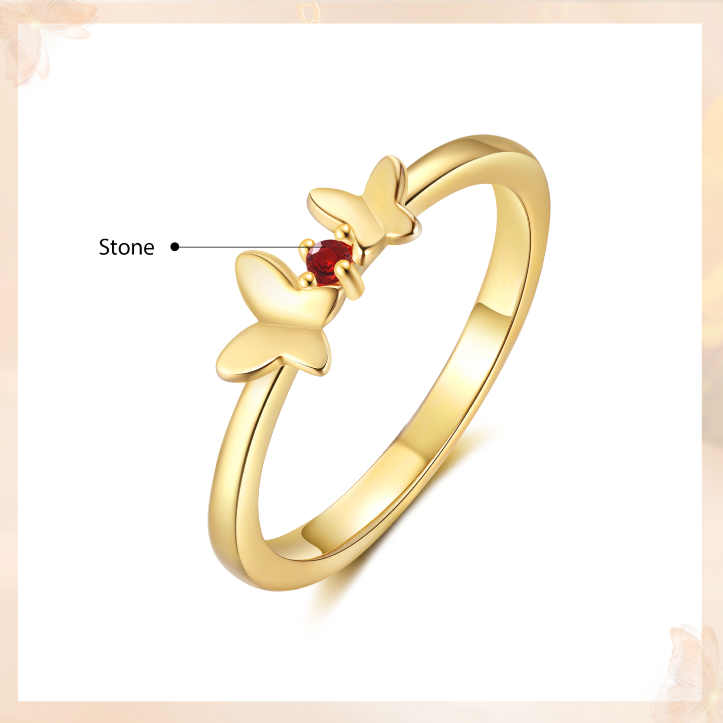 Anillo de mariposa personalizado con 1 piedra de nacimiento anillo familia-Jessemade ES