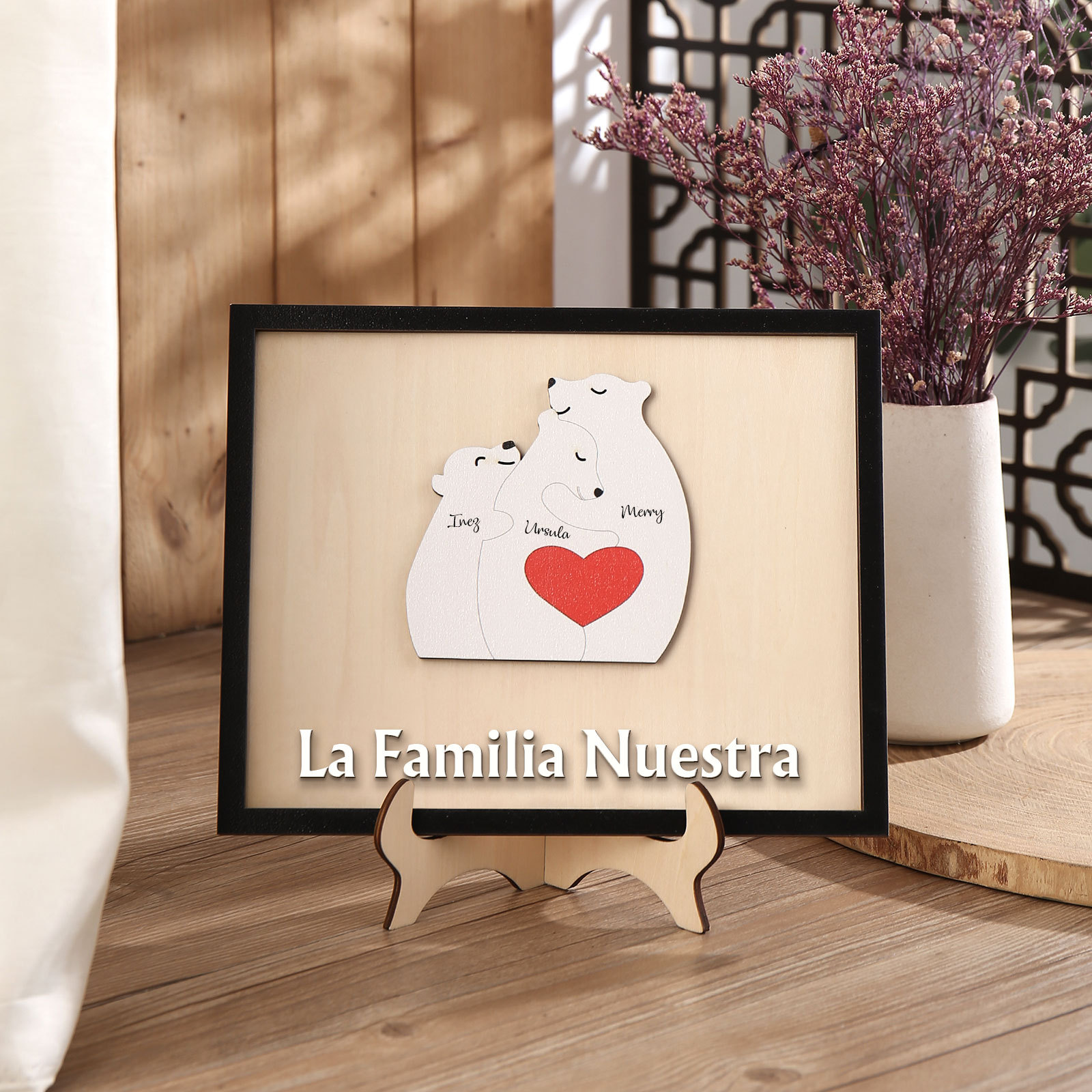 A familia-Adorno 2-6 nombres personalizados decoración de madera familia de canguros-Jessemade ES