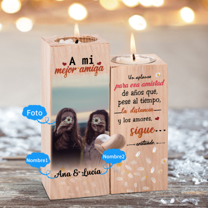 Candelero para amiga de madera de dos piezas sin candela con nombres personalizados-Jessemade ES
