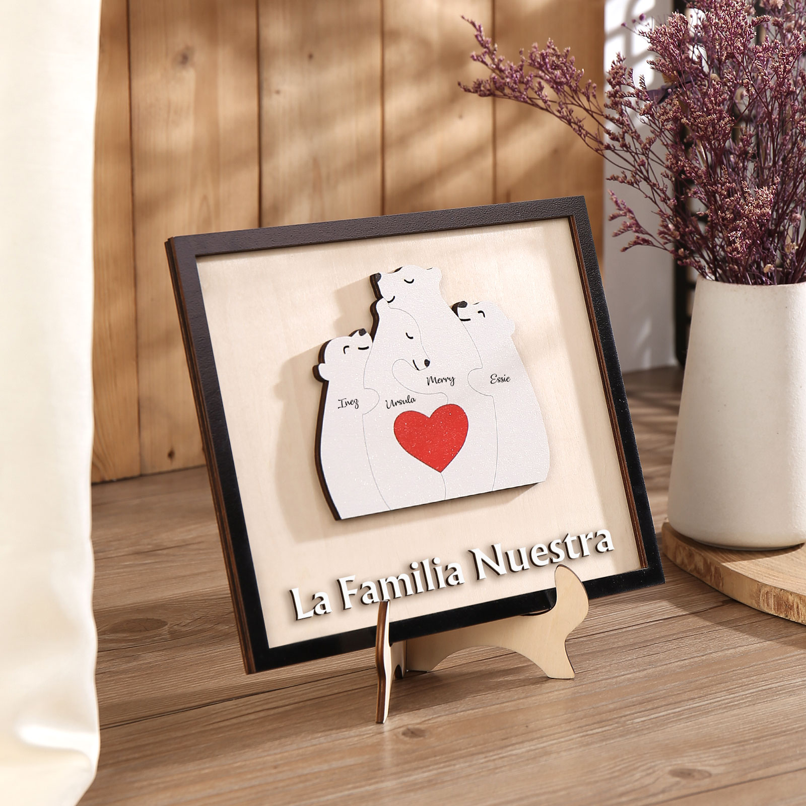A familia-Adorno 2-6 nombres personalizados decoración de madera familia de canguros-Jessemade ES