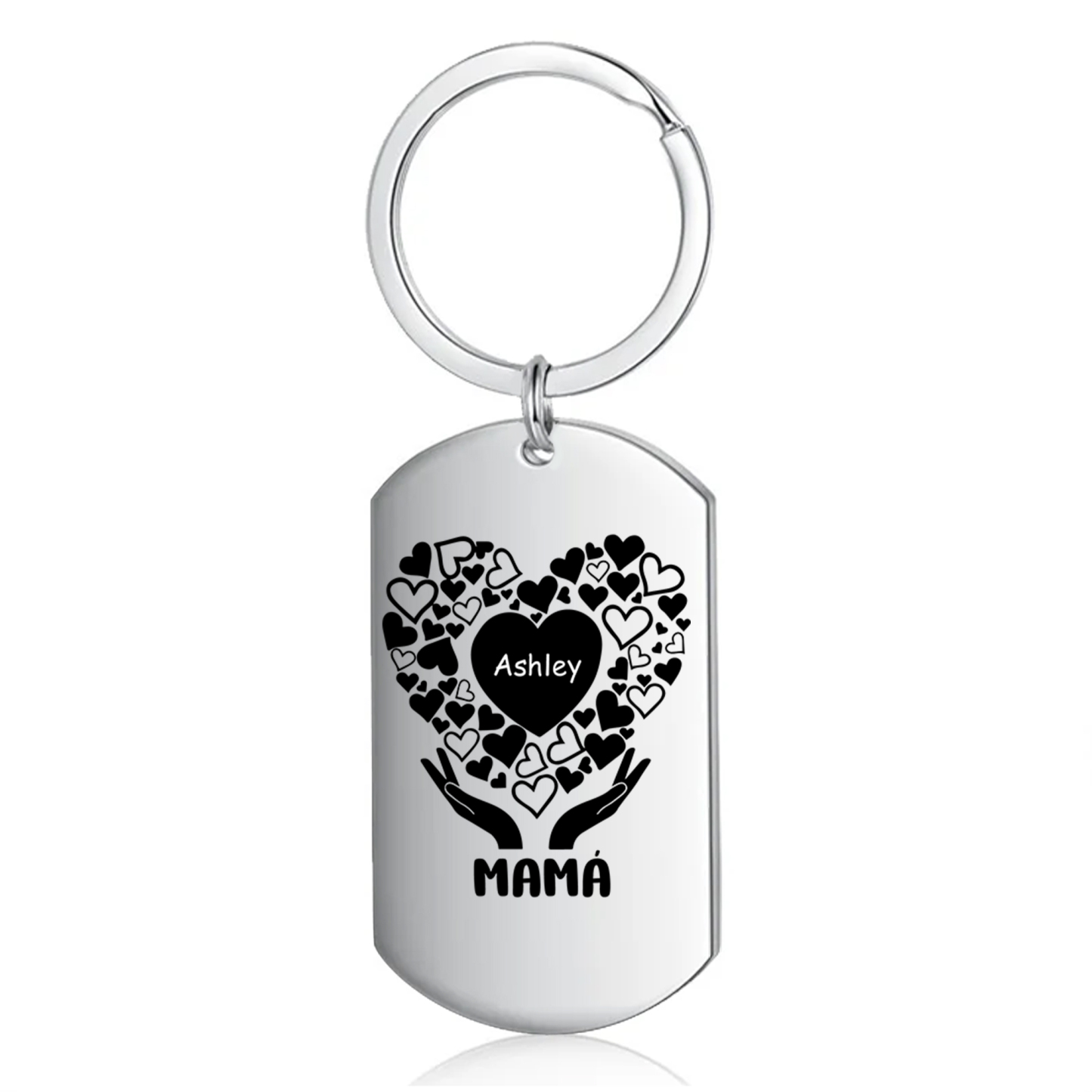 A mi mamá/abuela-Llavero 1-7 Nombres Personalizados con Texto CORAZONES Y MANOS