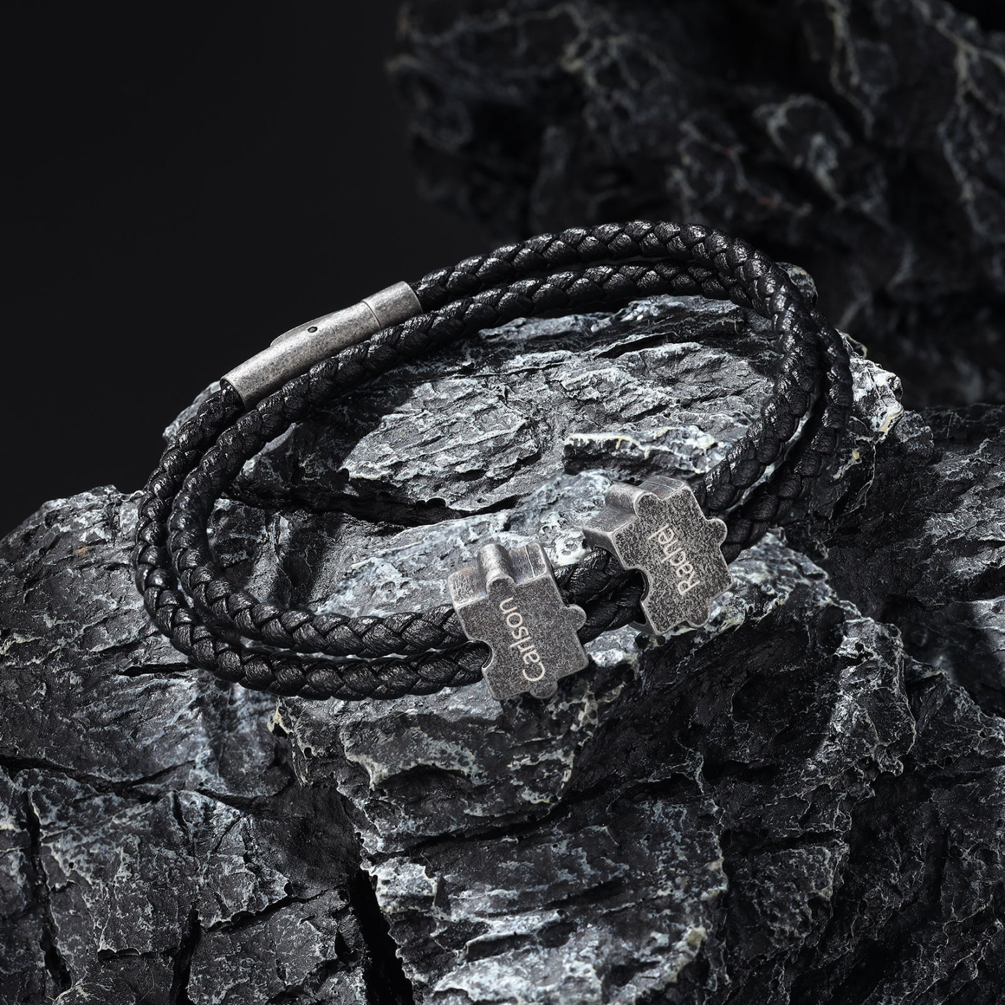 2-4 Nombres Personalizados Pulsera de Cuerda Aros de Rompecabezas de Acero Inoxidable-Jessemade ES