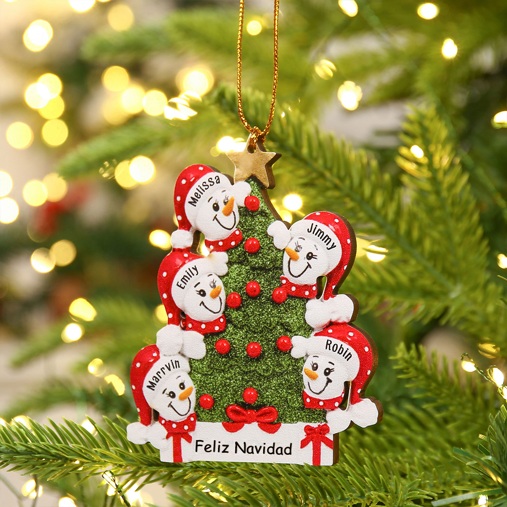 Navidad-Ornamentos Navideños de Madera Árbol y muñecos de nieve 5 Nombres con Texto Personalizados