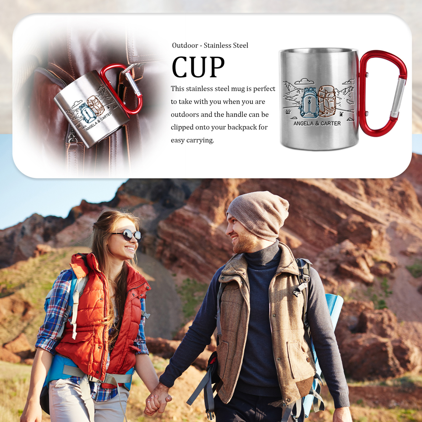 Taza de acero inoxidable actividad al aire libre para pareja 2 nombres personalizados-Jessemade ES