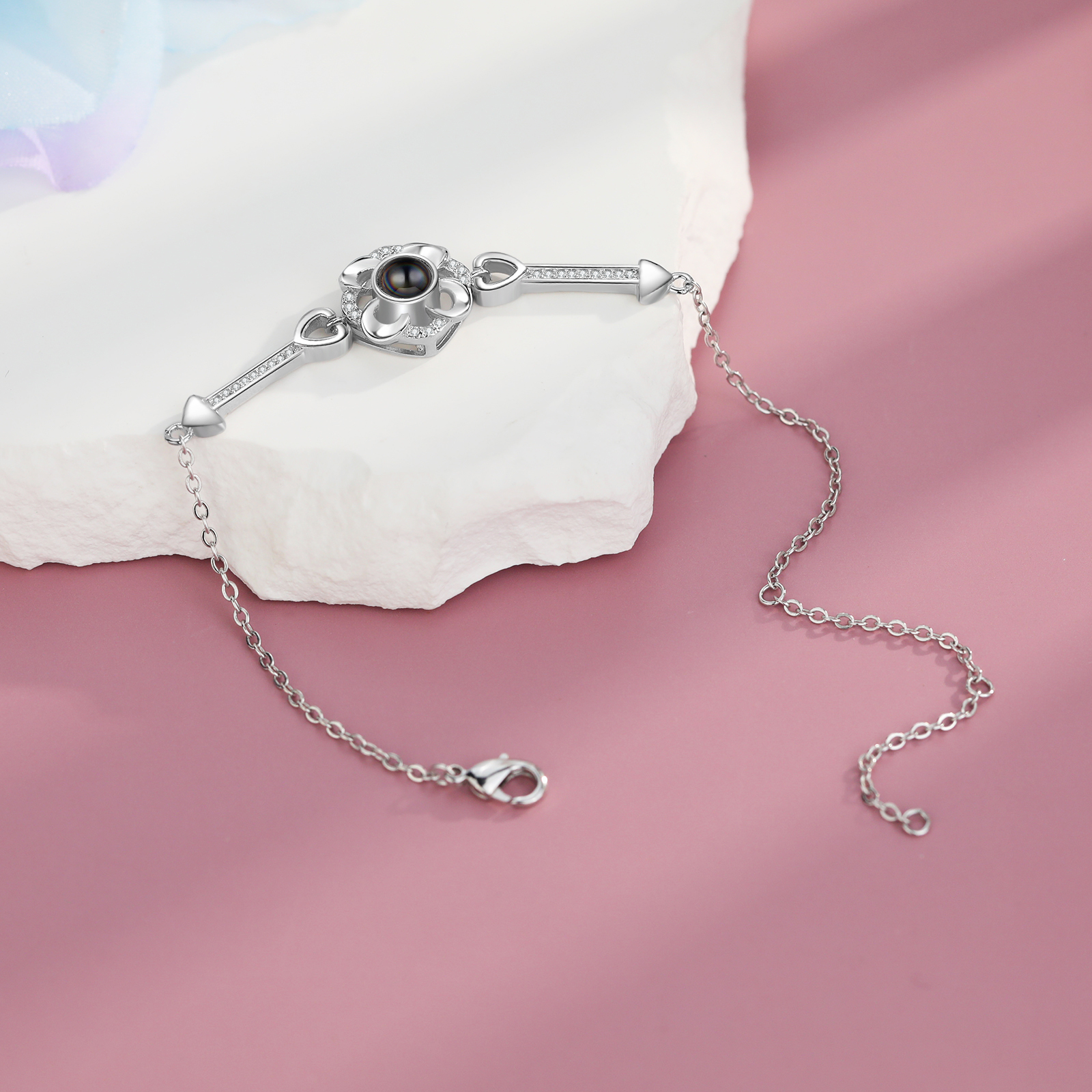 Pulsera con proyección de foto en color para mujer dije de flor Brazalete de proyección-Jessemade ES