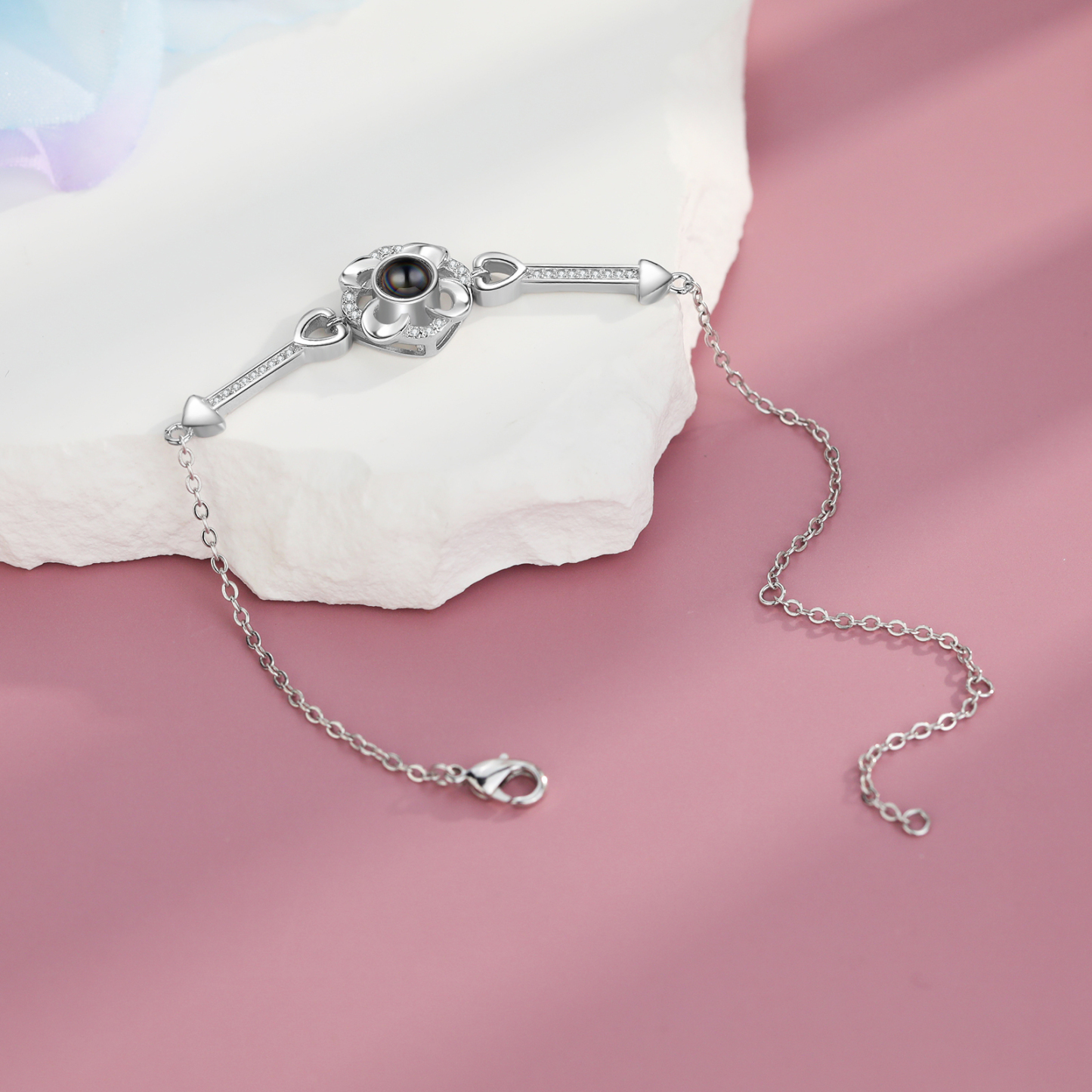 Pulsera con proyección de foto en color para mujer dije de flor Brazalete de proyección-Jessemade ES