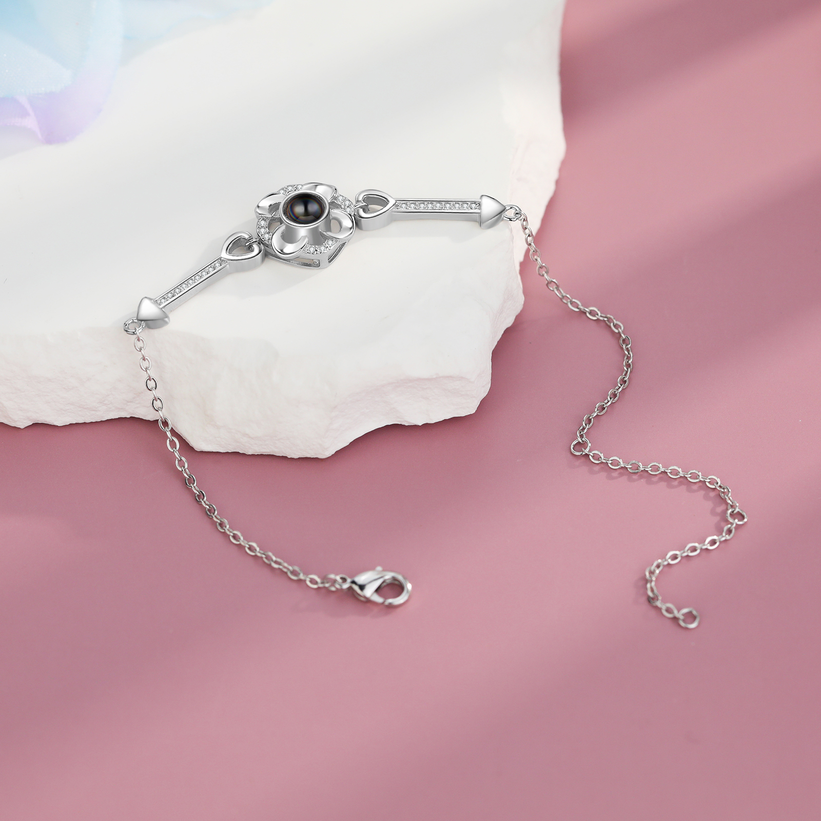 Pulsera con proyección de foto en color para mujer dije de flor Brazalete de proyección-Jessemade ES