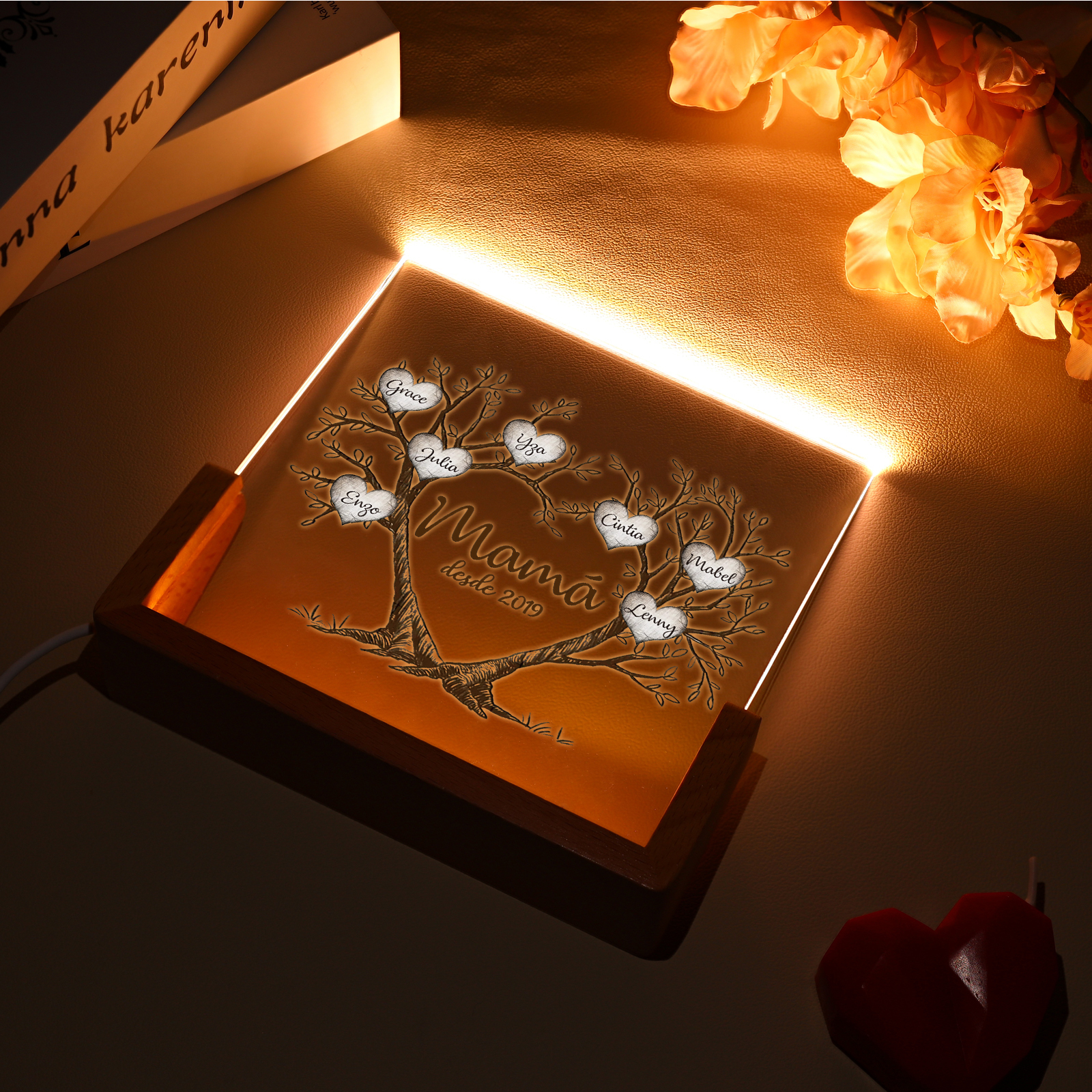 A mi mamá/abuela-Lámpara Personalizada con 2-8 Nombres, 1 Texto y 1 Fecha "árbol de la vida" 3D Ilusión Luz de Noche-Jessemade ES