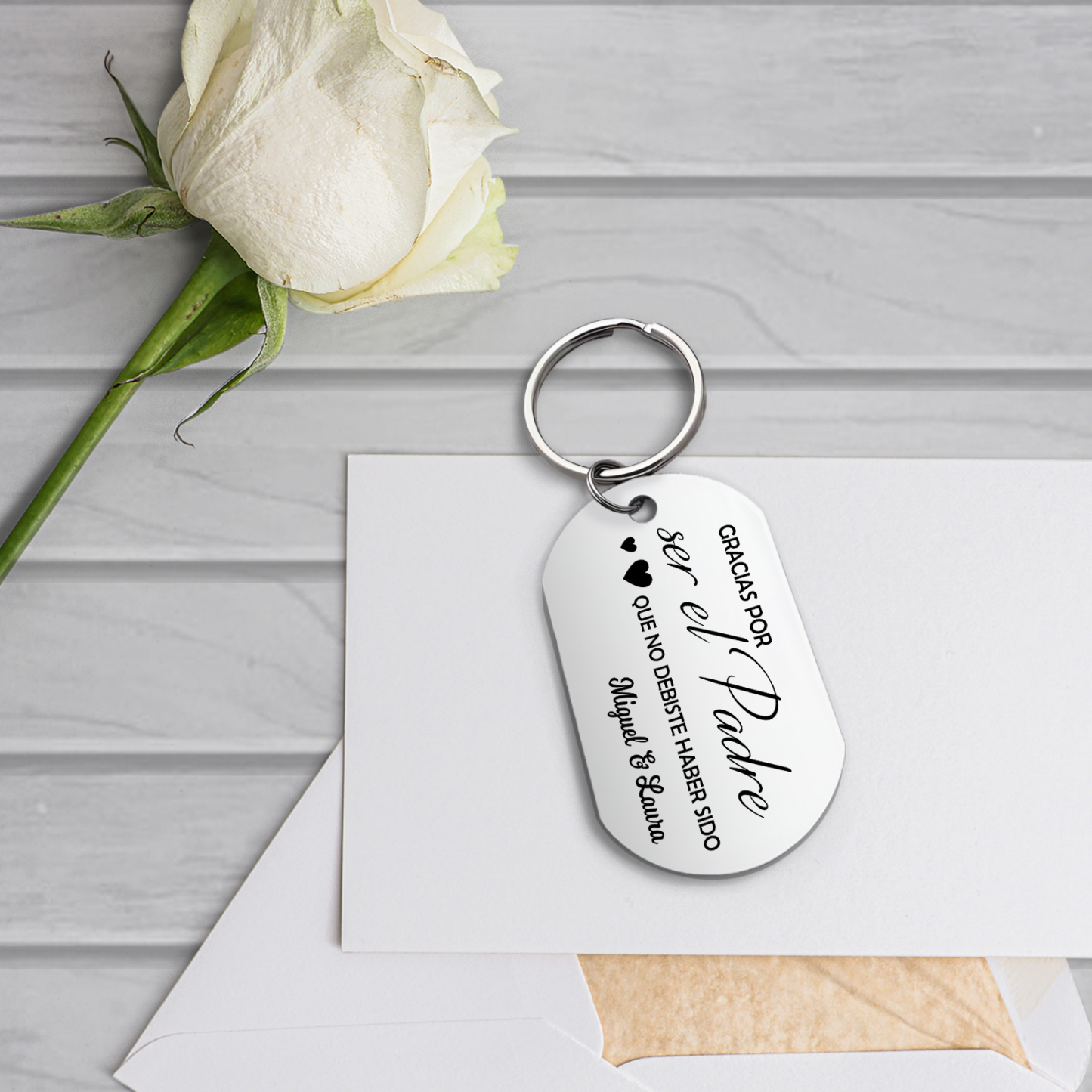 A mi papá-Llavero de placa con palabras amorosas personalizado con 2 nombres-Jessemade ES