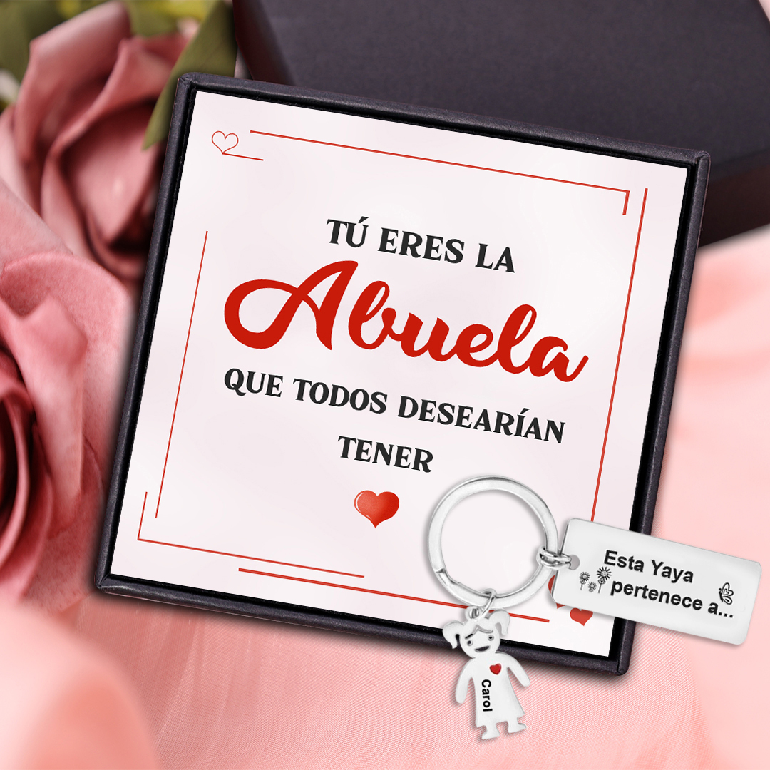A mi abuela - Llavero "Esta Yaya pertenece a..." con 1-6 nombres personalizados en "niños"-Jessemade ES