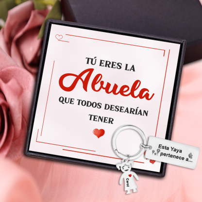 A mi abuela - Llavero "Esta Yaya pertenece a..." con 1-6 nombres personalizados en "niños"-Jessemade ES