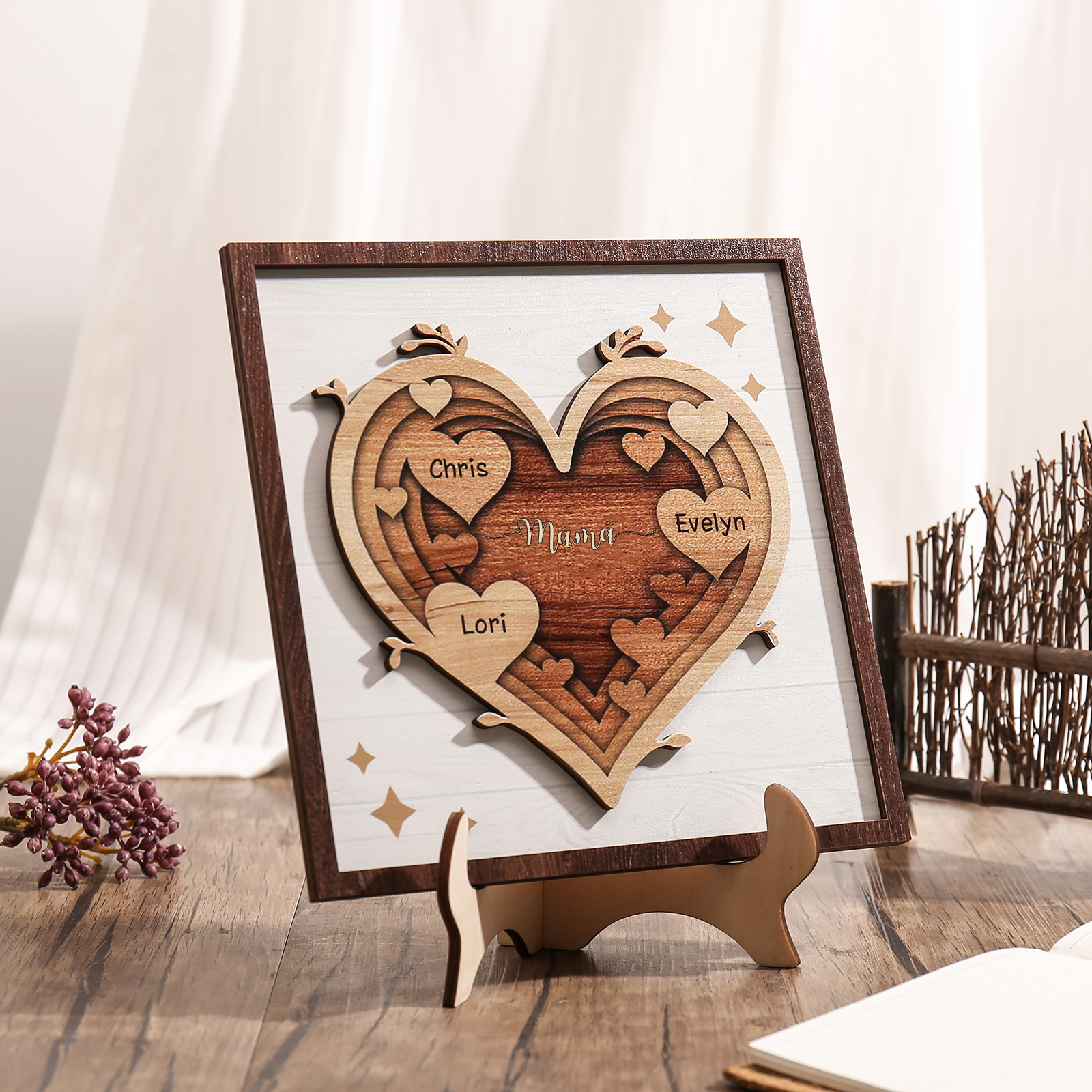 A mi mamá-Adorno 2-6 nombres personalizados decoración de madera de corazón-Jessemade ES