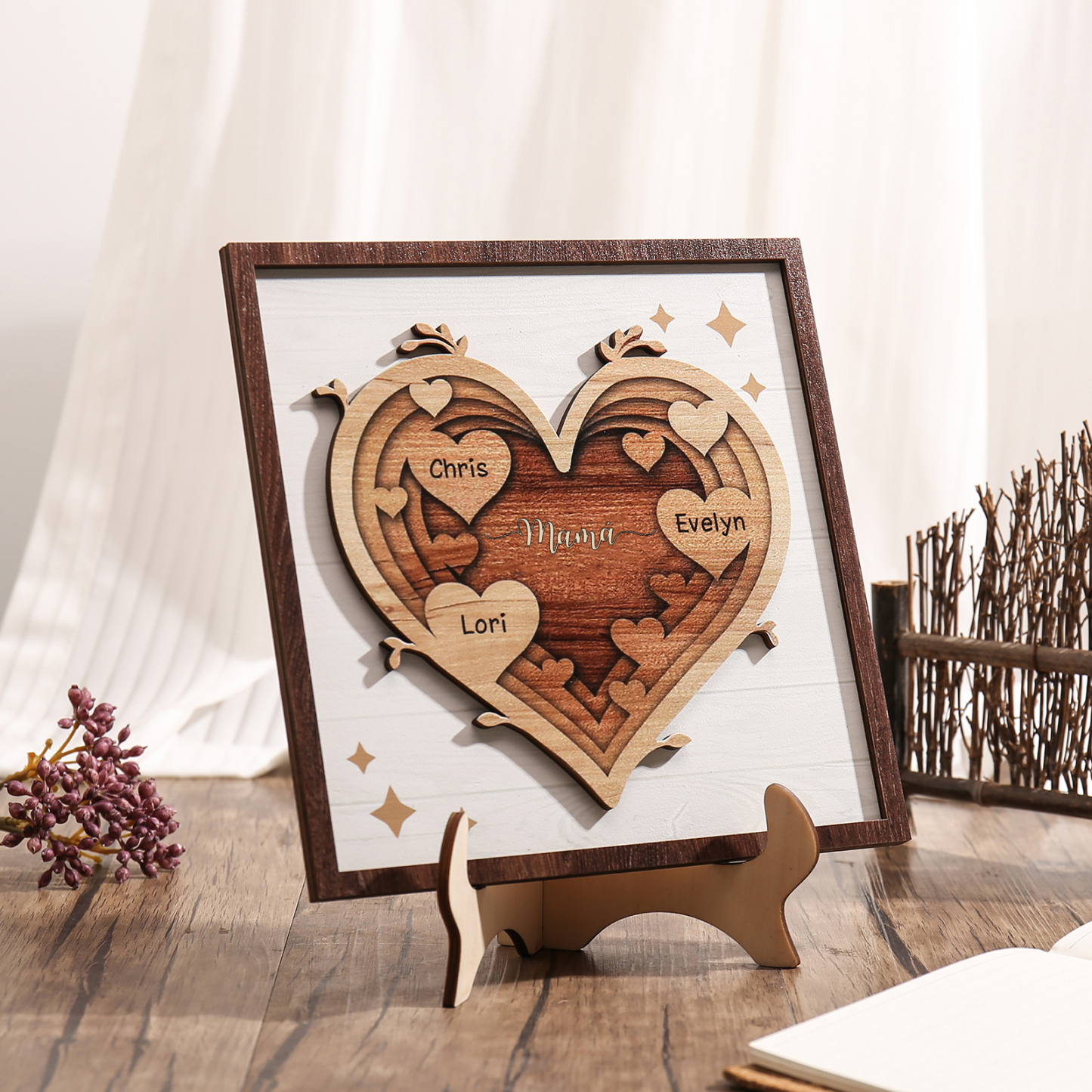 A mi mamá-Adorno 2-6 nombres personalizados decoración de madera de corazón-Jessemade ES