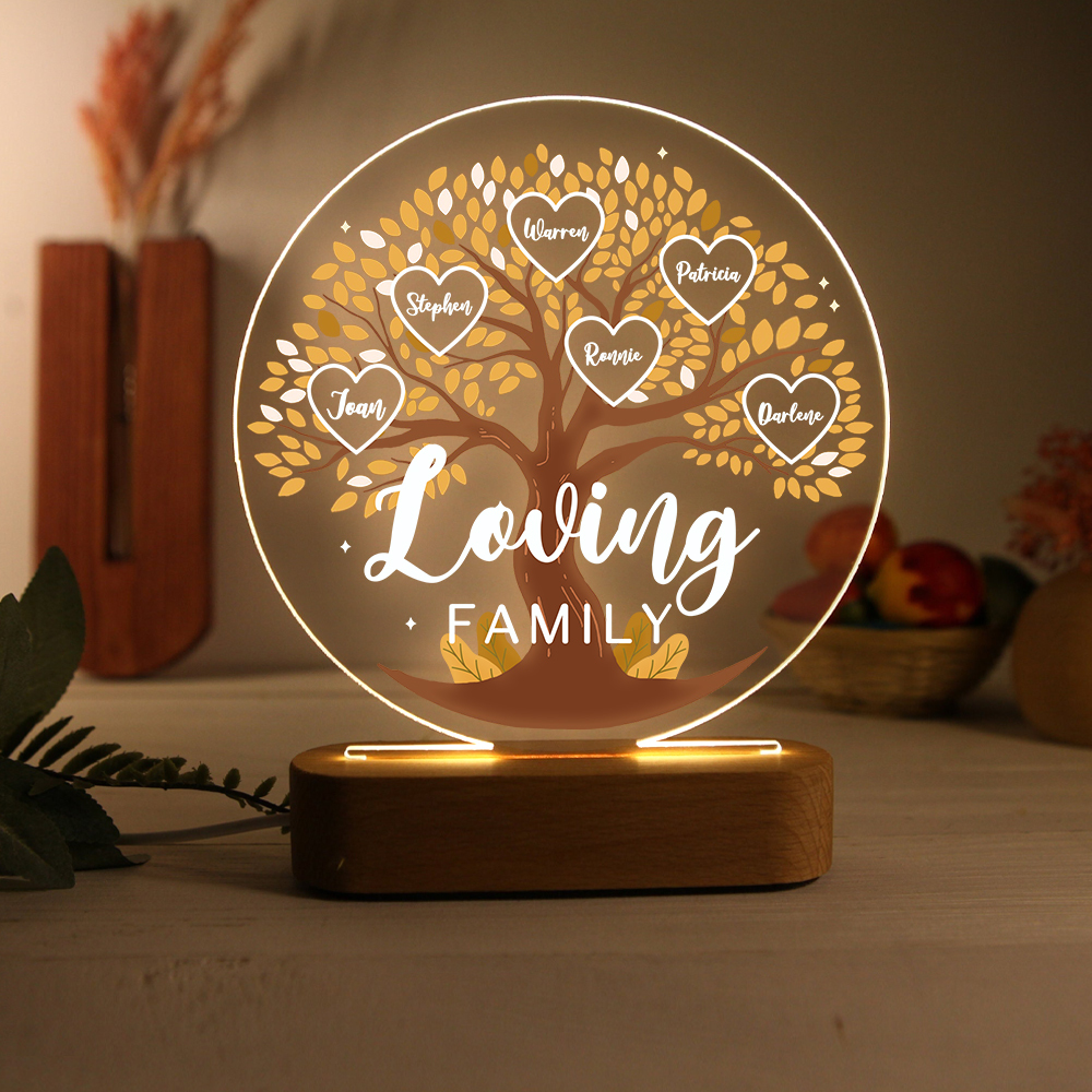 Lámpara de noche LED Árbol de la Vida 6 nombres y 1 texto personalizados-Jessemade ES