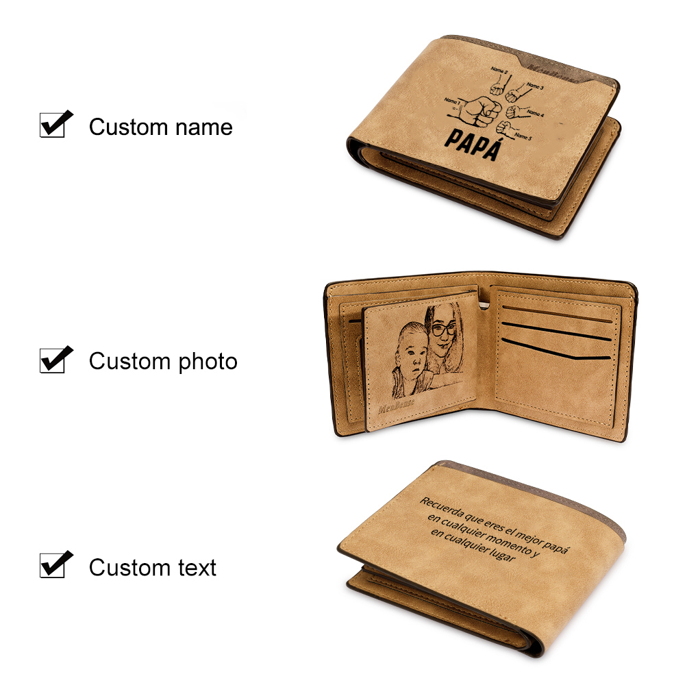 A mi papá-Cartera 2-5 nombres, foto y 3 textos personalizados billetera clásica puño a puño -Jessemade ES