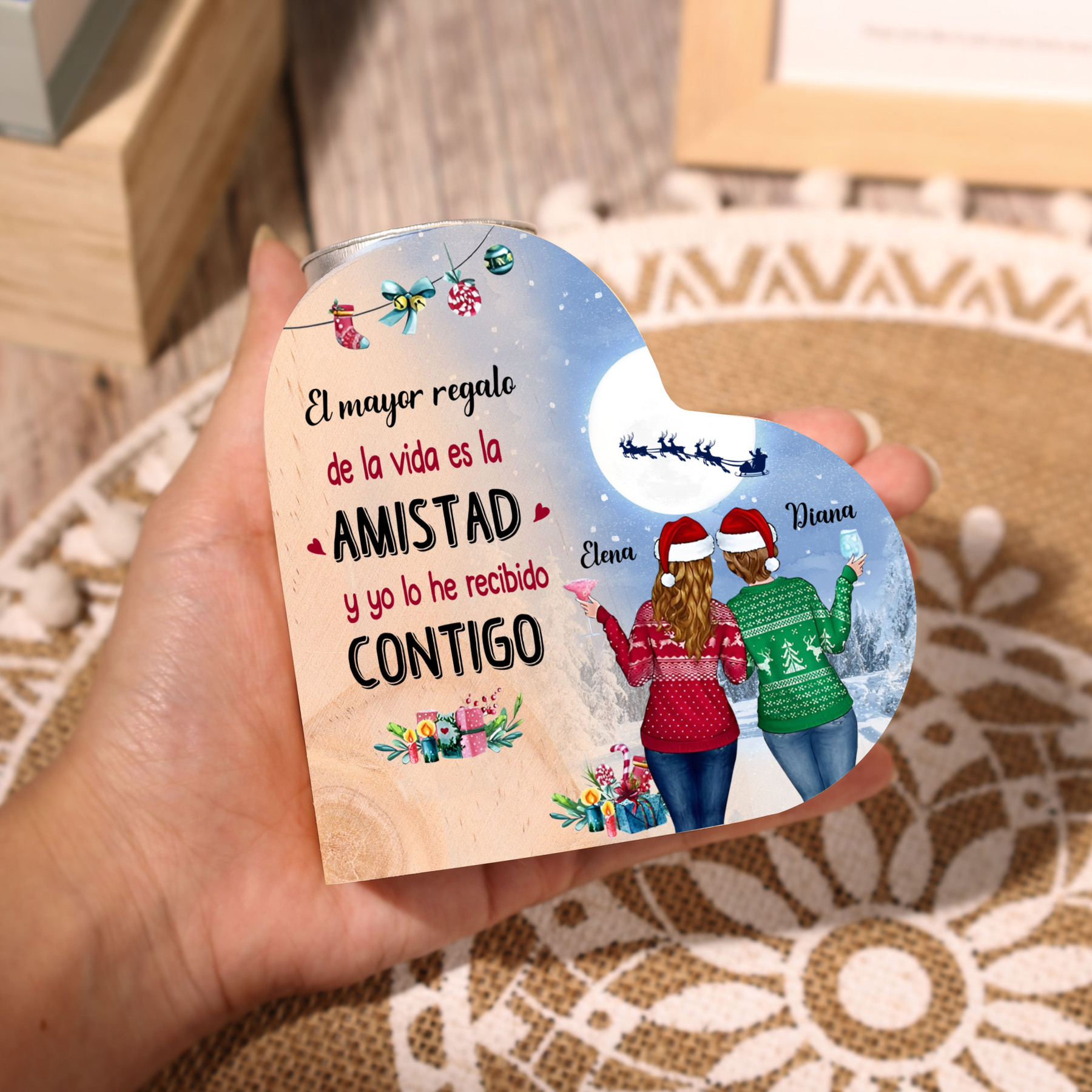 A mi amiga - Candelero de madera sin vela 2 nombres personalizados regalo de navidad-Jessemade ES
