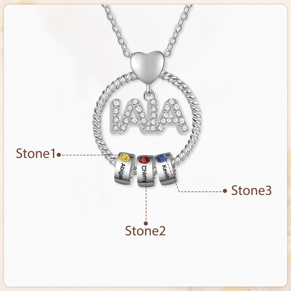 Navidad-Collar a abuela con colgante de "IAIA" con 3 nombres y 3 piedras de nacimiento personalizados | Jessemade