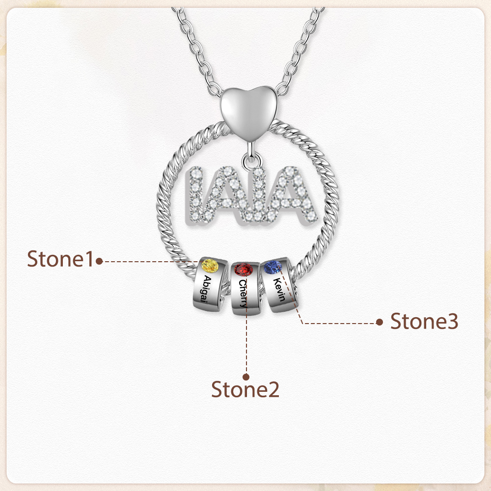 Navidad-Collar a abuela con colgante de "IAIA" con 3 nombres y 3 piedras de nacimiento personalizados | Jessemade