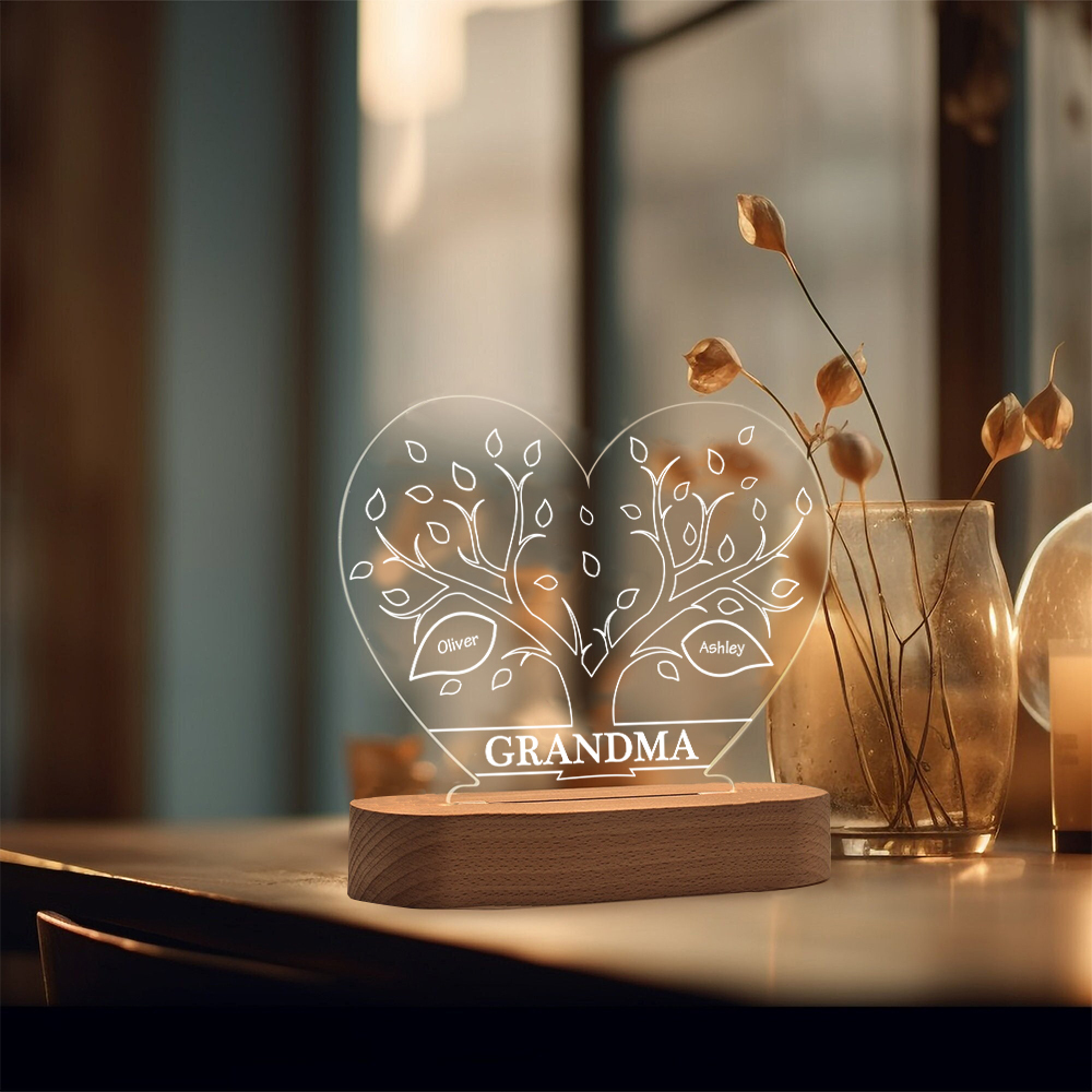 A mi mamá/abuela-Lámpara Personalizada con 2-8 Nombres y Texto "árbol de la vida" 3D Ilusión Luz de Noche-Jessemade ES