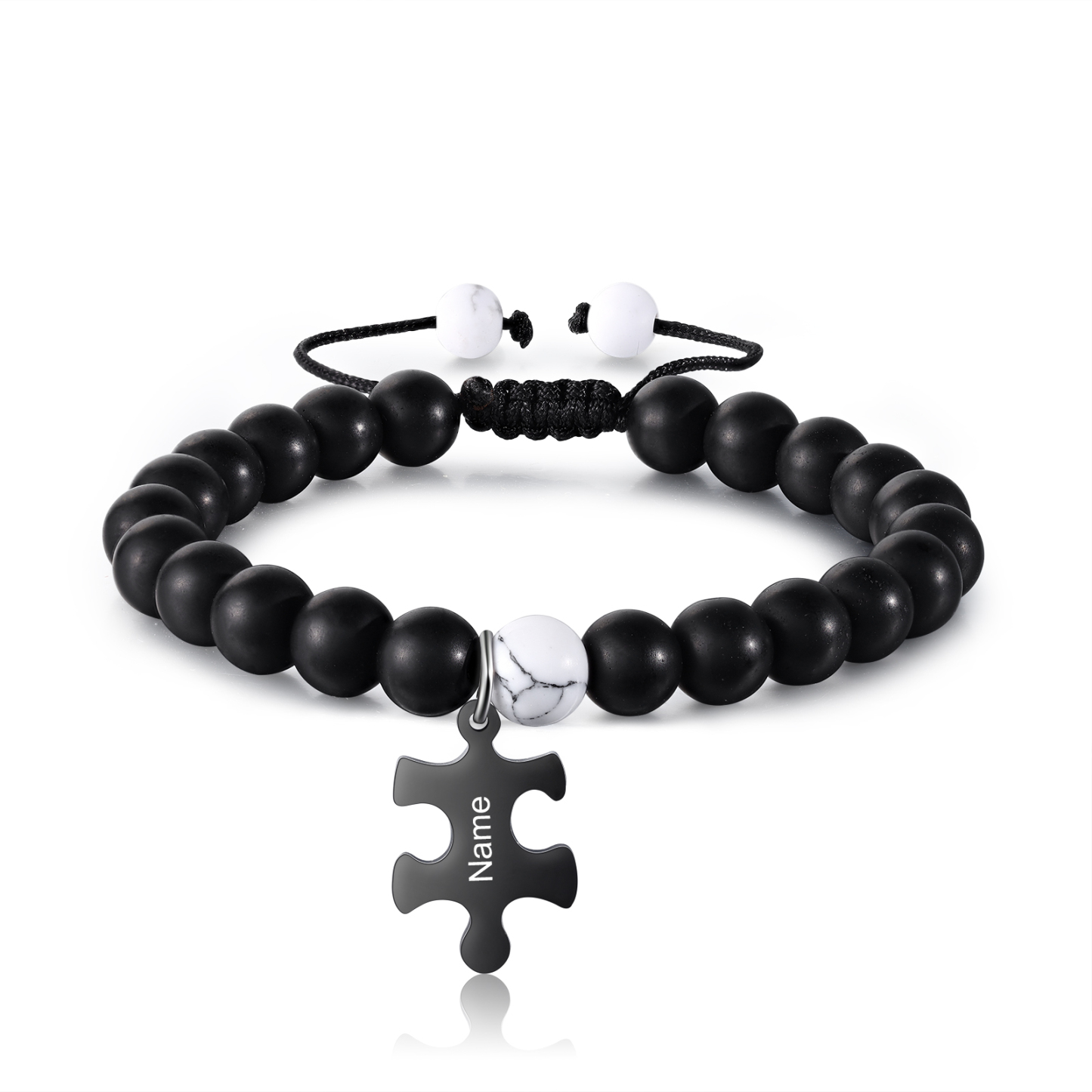 Pulseras de turquesas para pareja con dije de rompecabezas nombre personalizado