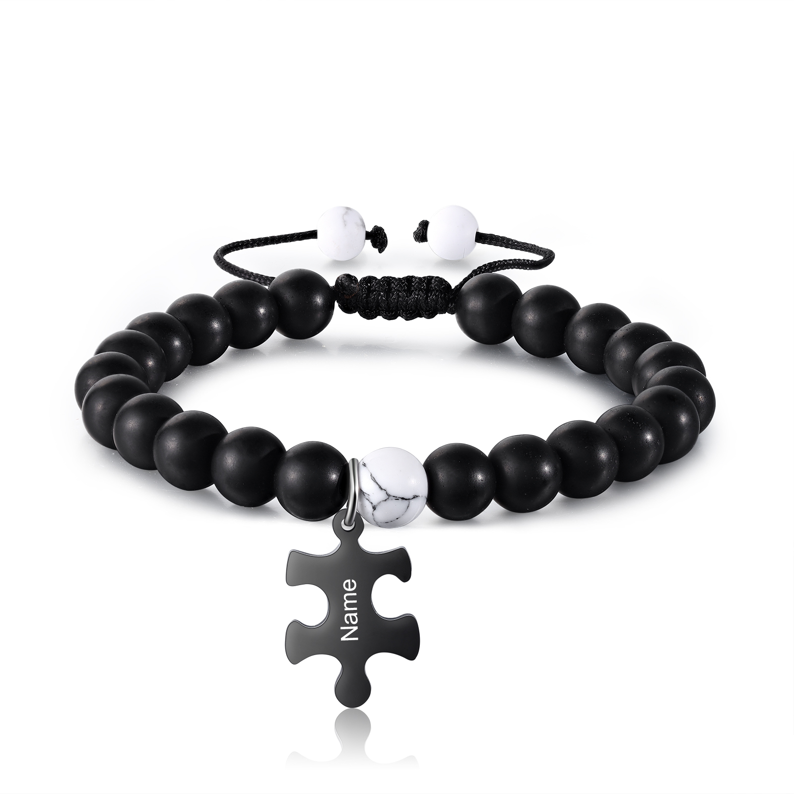 Pulseras de turquesas para pareja con dije de rompecabezas nombre personalizado