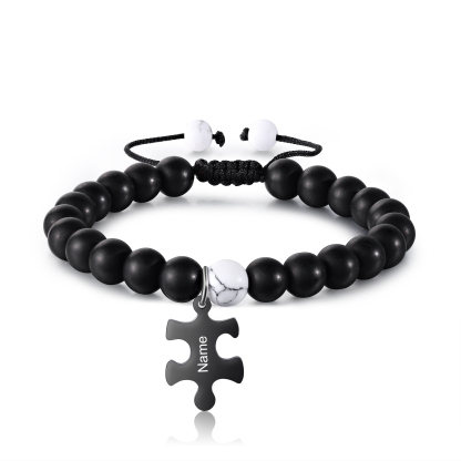 Pulseras de turquesas para pareja con dije de rompecabezas nombre personalizado