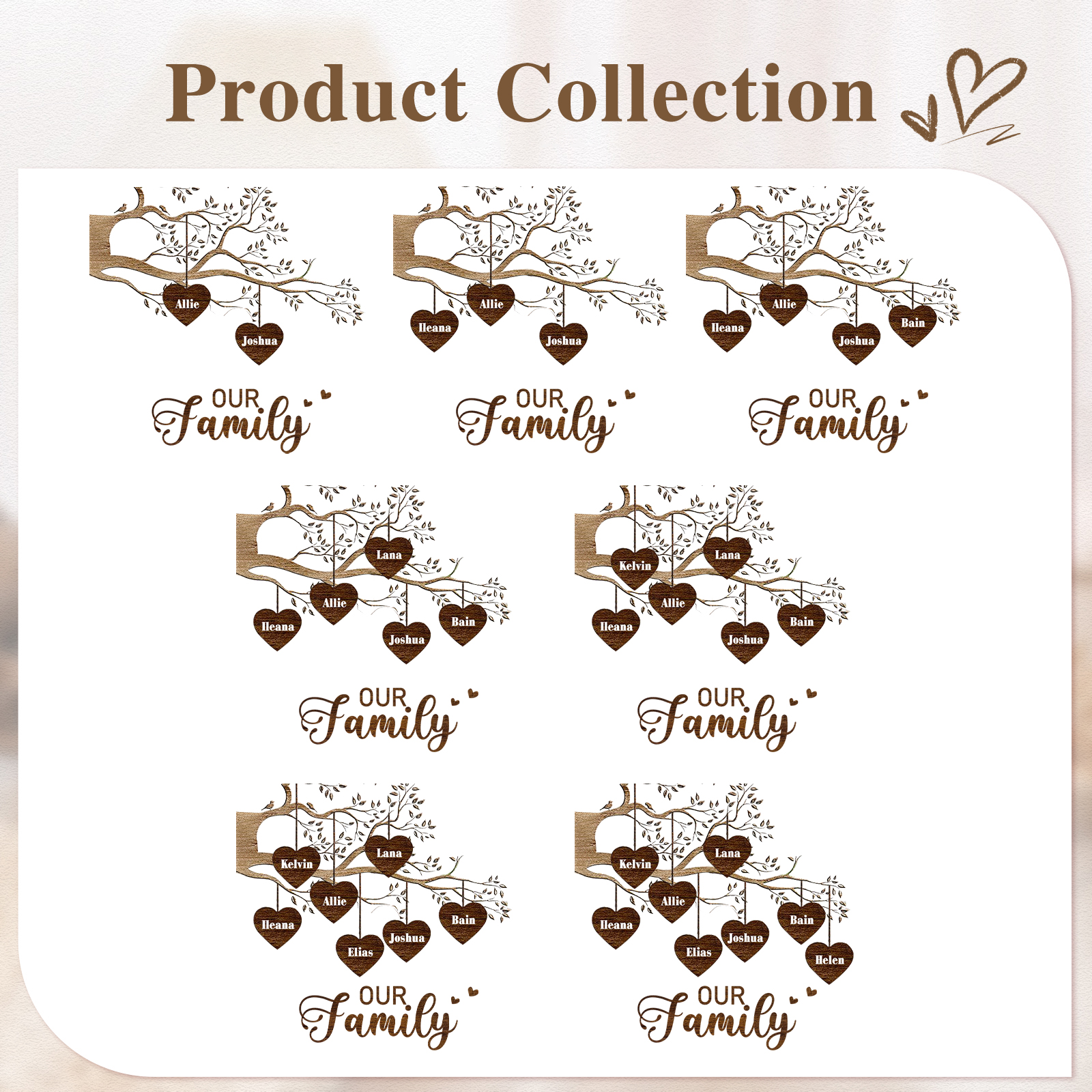 Florero con base de cerámica árbol de corazones 2-8 nombres personalizados con texto decoración del hogar-Jessemade ES