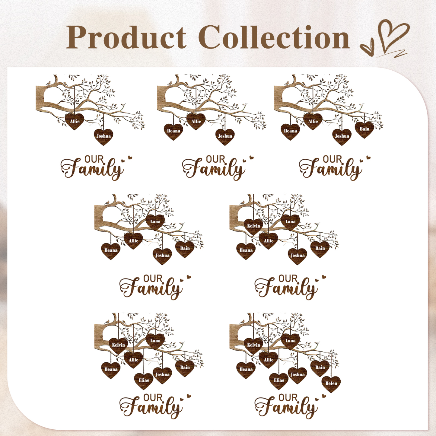 Florero con base de cerámica árbol de corazones 2-8 nombres personalizados con texto decoración del hogar-Jessemade ES