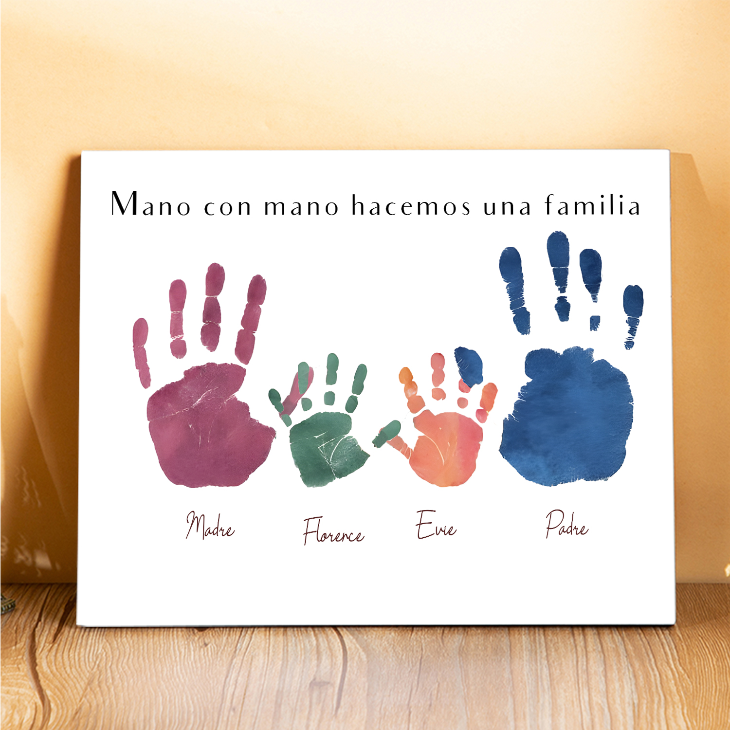A familia - Lámina 3-5 nombres personalizados marco de madera huellas de mano-Jessemade ES