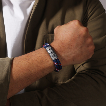 2-4 Nombres Personalizados Pulsera de Cuerda Azul Marino con Rojo y Blanco Aros de Acero Inoxidable-Jessemade ES