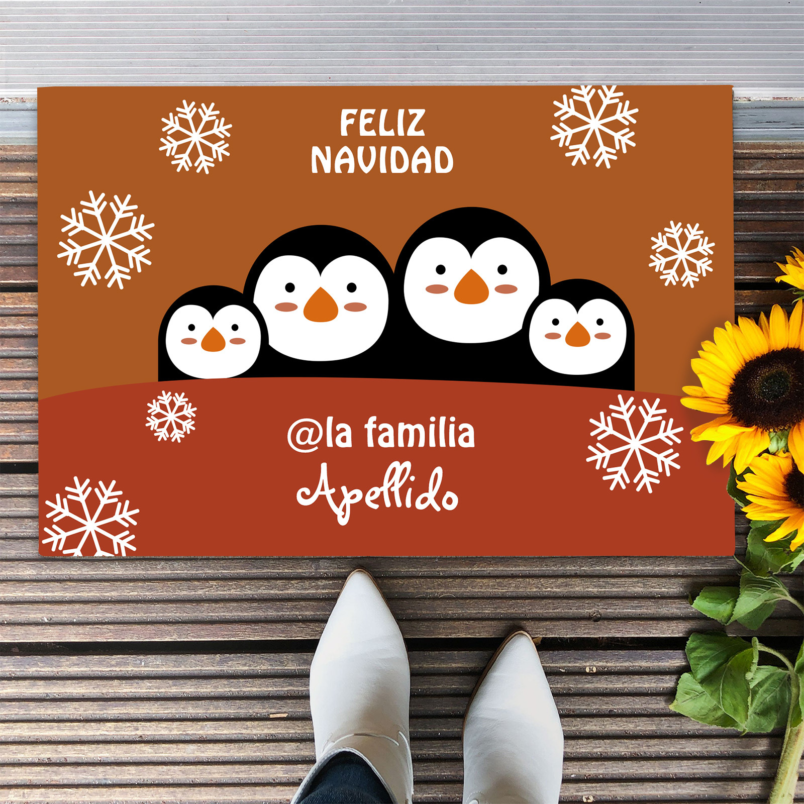 Navidad-felpudo/alfombra de entrada familia de pingüinos personalizado con apellido-Jessemade ES